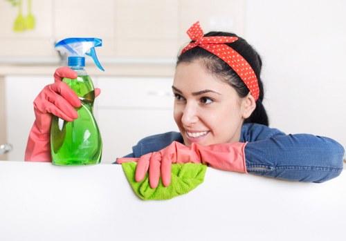 Staff managing a clean, dry workspace during carpet cleaning