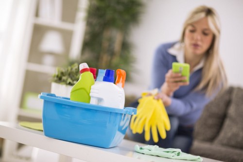 Safe carpet cleaning procedure in a property with careful equipment handling